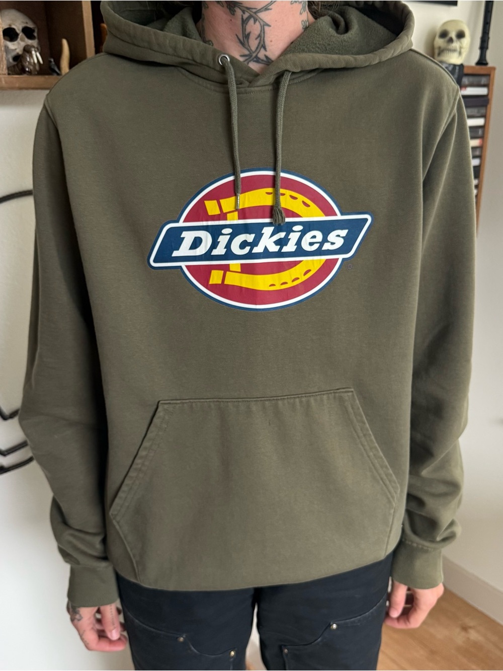 Dickies Olive Green Pullover Hoodie Horseshoe Logo ~ Size Medium